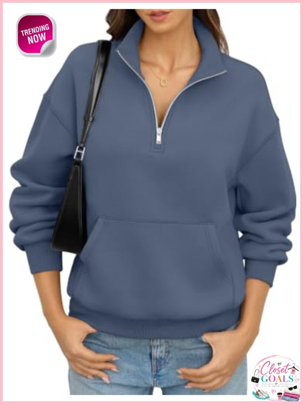 Oversized Quarter Half Zip Fleece Sweatshirt Kangaroo Pocket Y2K